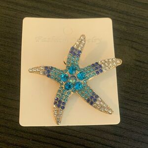 Blue and Silver Starfish Brooch